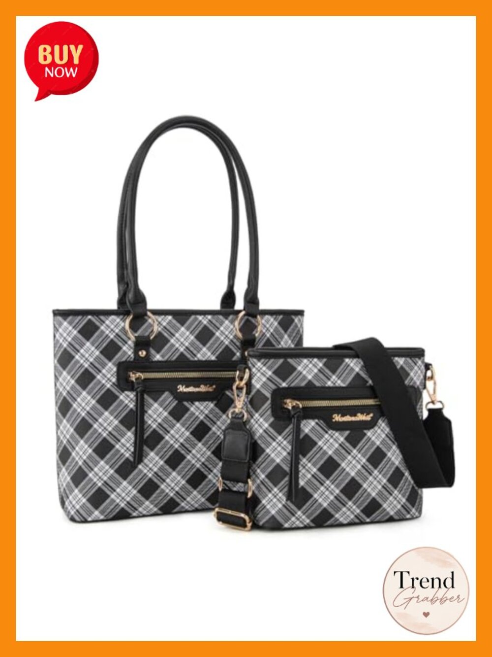 Vegan Leather Tote and Crossbody Bag Set with Guitar Strap 2 Piece Purse Set